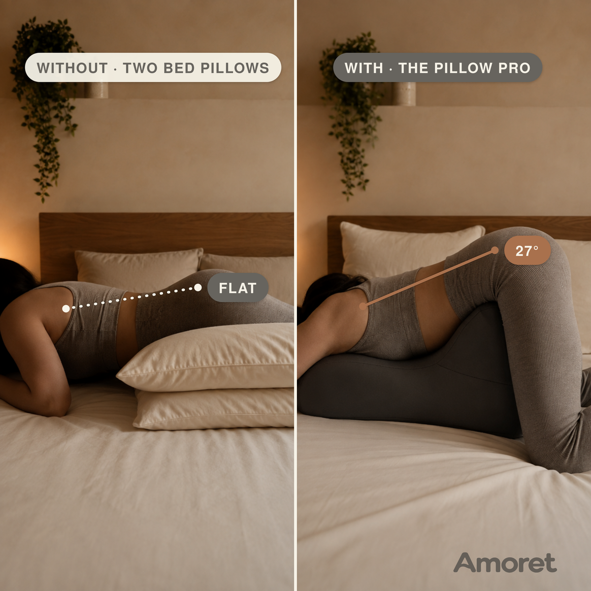 Two bed pillows versus the Amoret pillow pro at minute twenty: the angle line