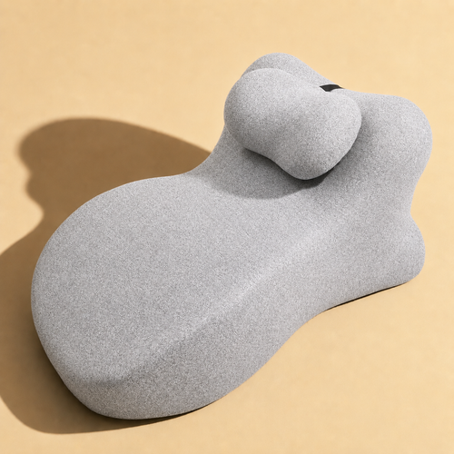 The Duet Pillow in grey, shown on a warm cream background
